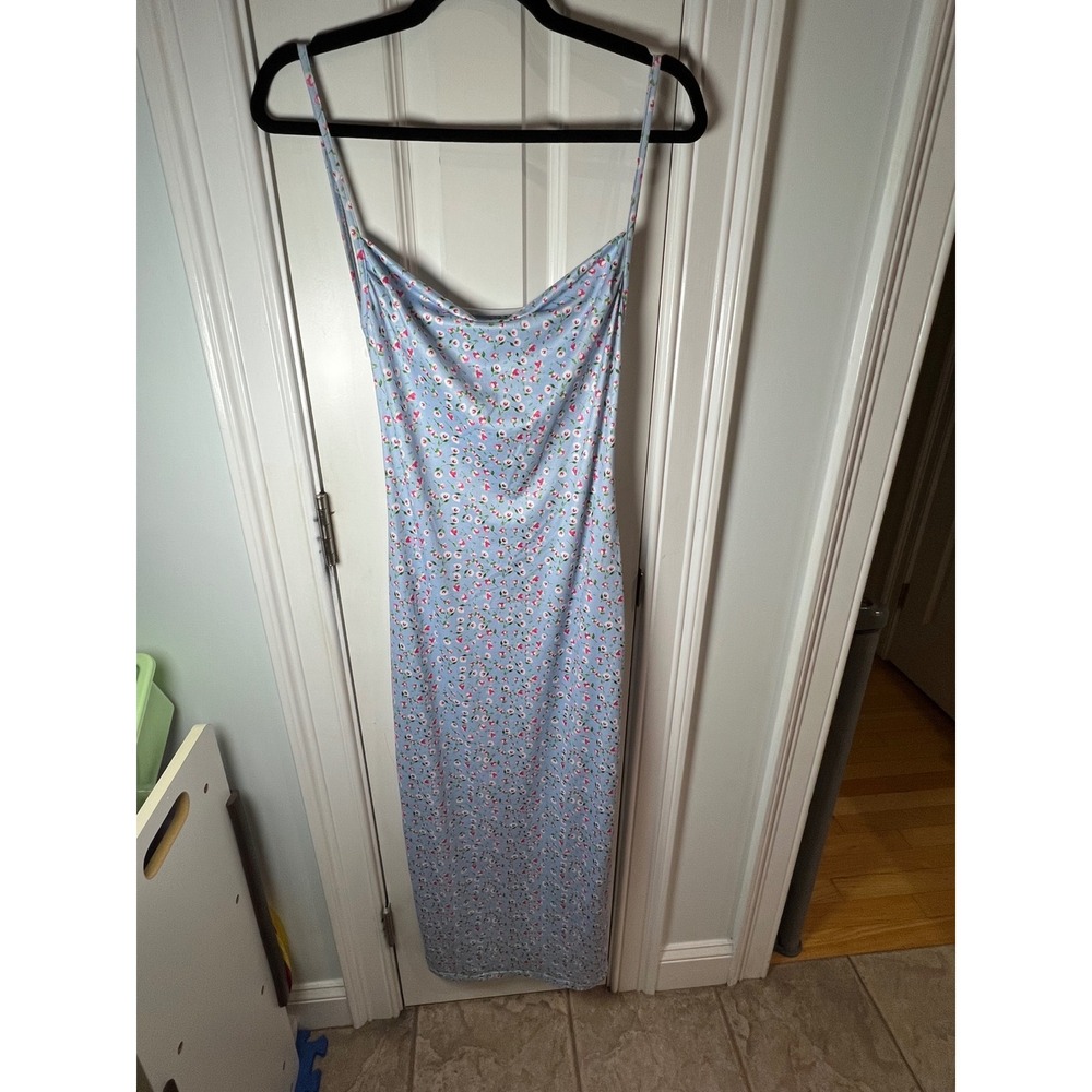 SHEIN Women Light Blue Floral Cowl Neck Open Back Midi Dress Size M 6